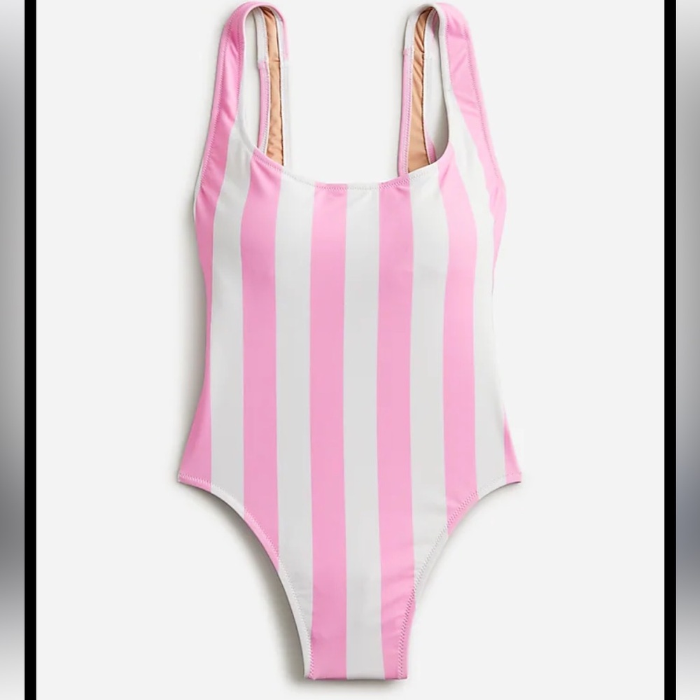 J Crew pink white stripe scoop neck one-piece swimsuit. Size 4/small